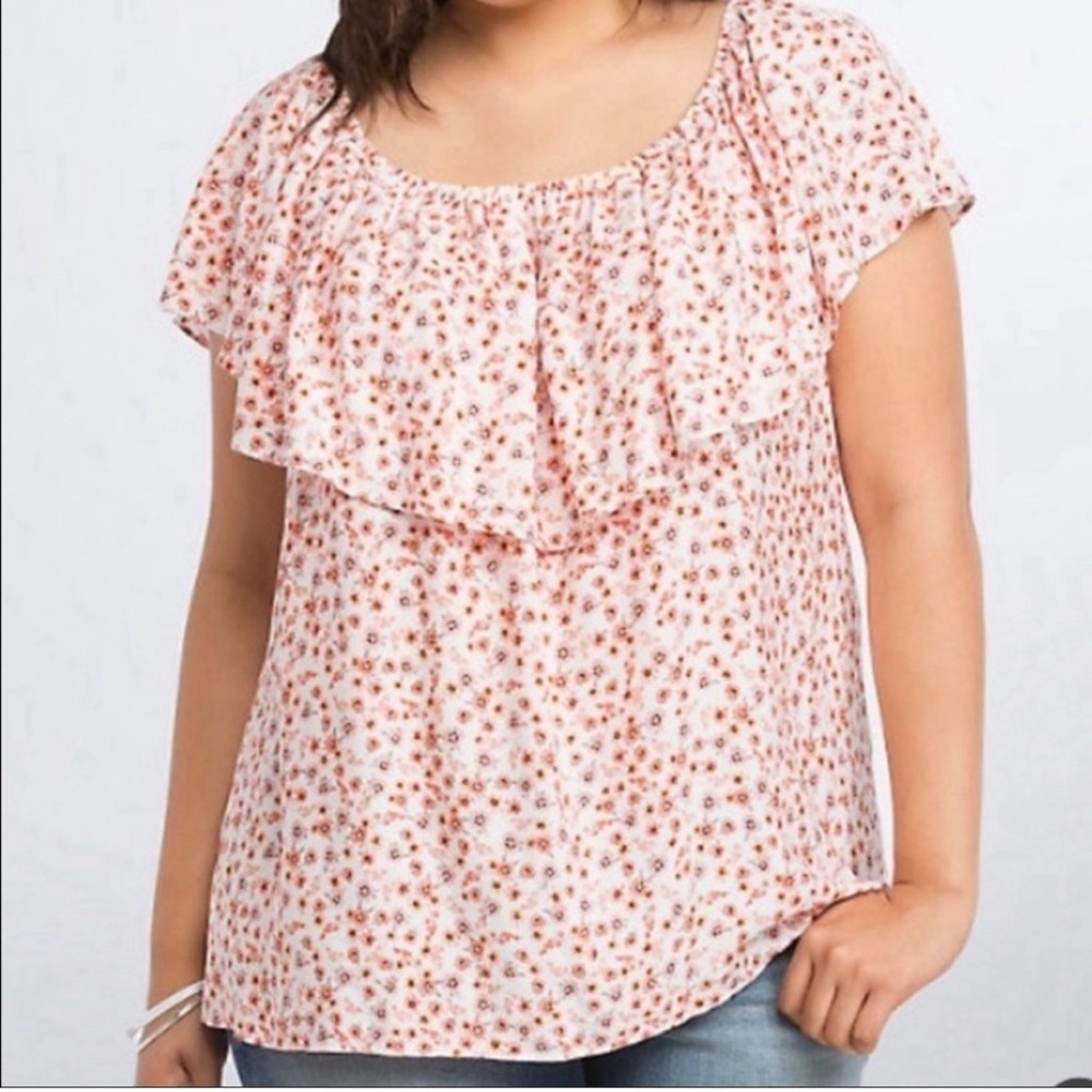 TORRID Coral Floral Ruffle Off Shoulder Top Blouse Bohemian Womens Size M L (00)
